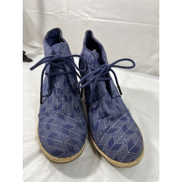 Toms Shashiko TOMS Blue Canvas Desert Wedge Bootie Espadrille 8.5 - Picture 11 of 14